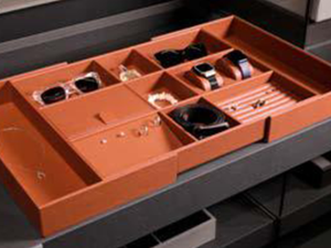 باکس چرمی مشبک کامپکت فرنچ استایل طوسی و نارنجی با قابلیت تغییر سایز